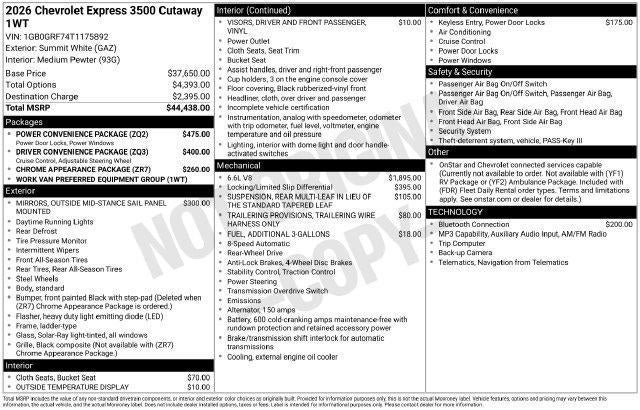 2026 Chevrolet Express Commercial Cutaway Base