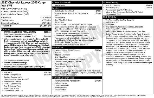 2027 Chevrolet Express Cargo Van Base