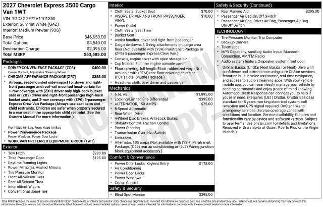 2027 Chevrolet Express Cargo Van Base