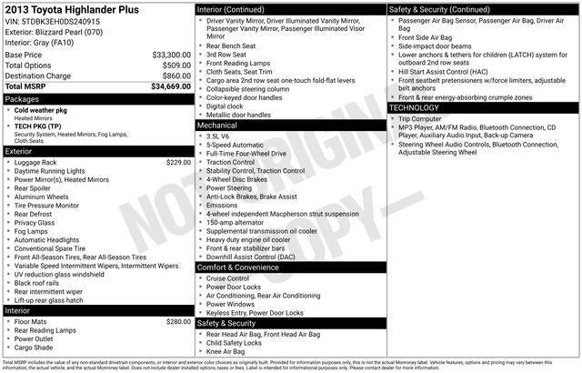 2013 Toyota Highlander Base Plus V6